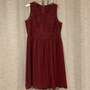 Chi Chi London Maroon Sheer Lace Dress